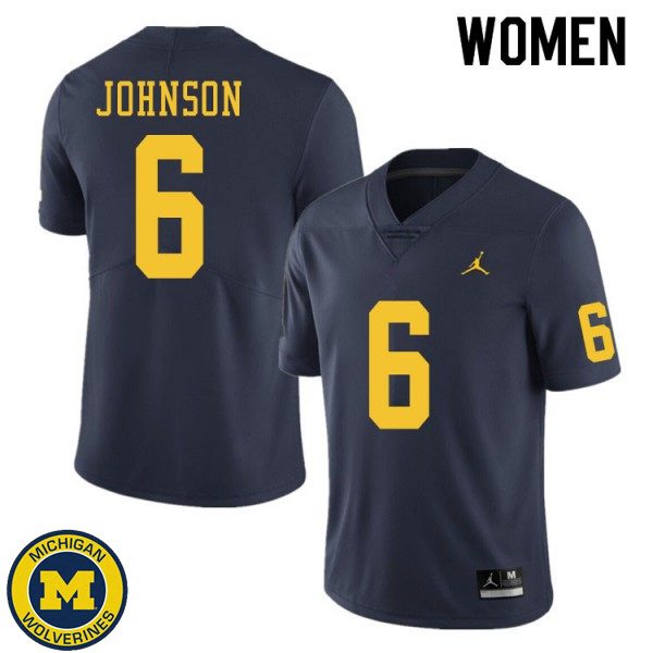 Women's Michigan Wolverines #6 Cornelius Johnson Navy College Game Jersey